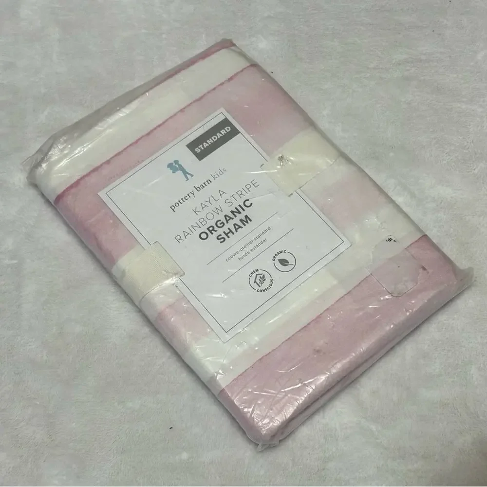 Pottery Barn Kids Organic Sham Standard Pink Whit Kayla Rainbow Pink Stripe NEW